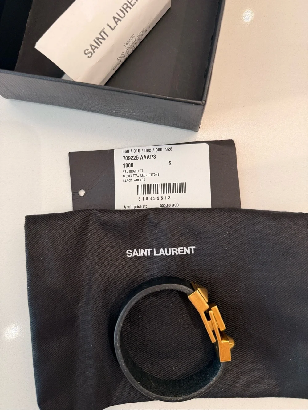 $550 Saint Laurent Studded Leather Bracelet S Black Unisex Father’s Day Gift YSL